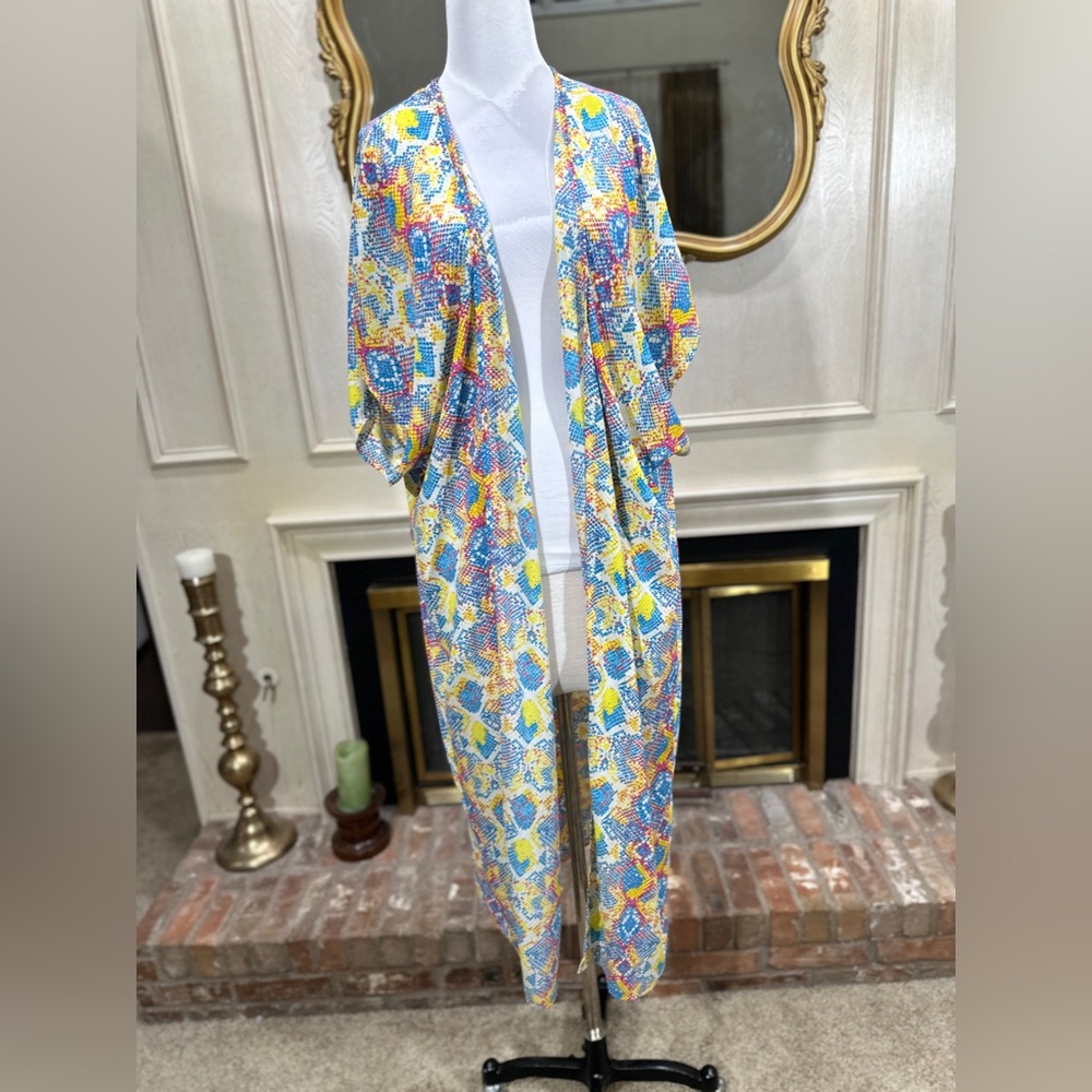 Peace Love Cake Women's Oversized Duster Kimono Small Multicolor‎ Snake Print